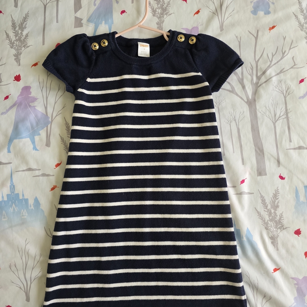 Gymboree Navy and White Striped Dress with Gold Accents